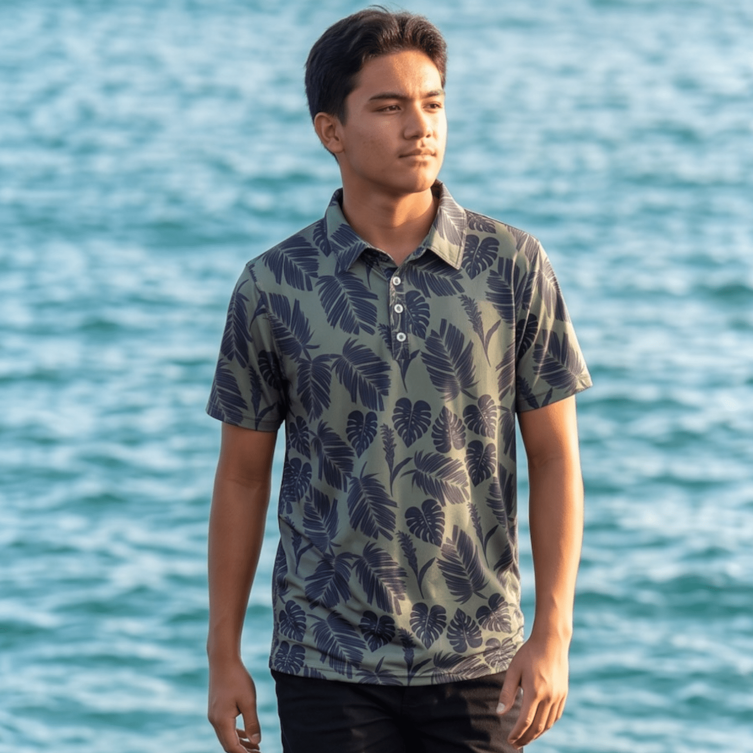 Sage Palm Men's collared Shirt - Sweet Sweet Honey Hawaii