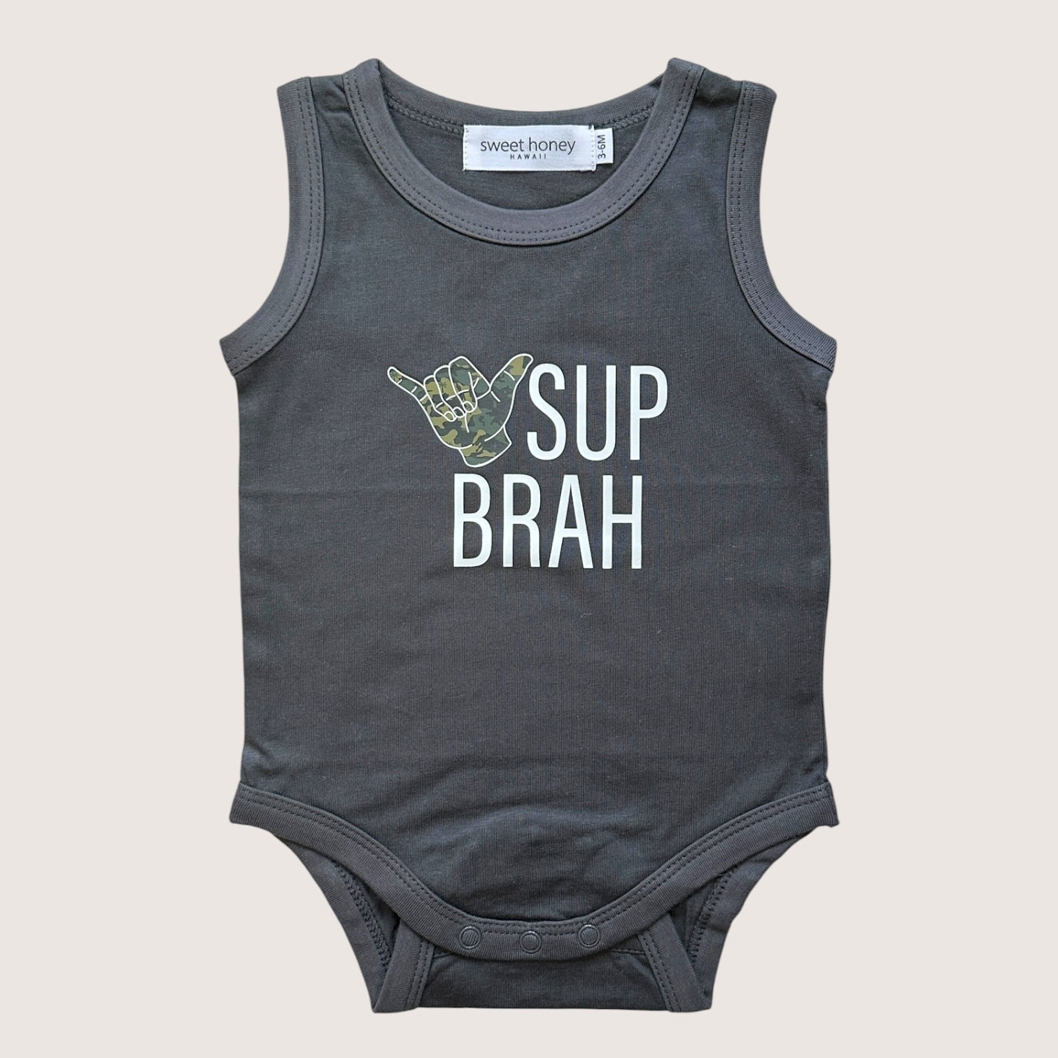 Sup Brah Camo Grey Tank onesie - Sweet Sweet Honey Hawaii