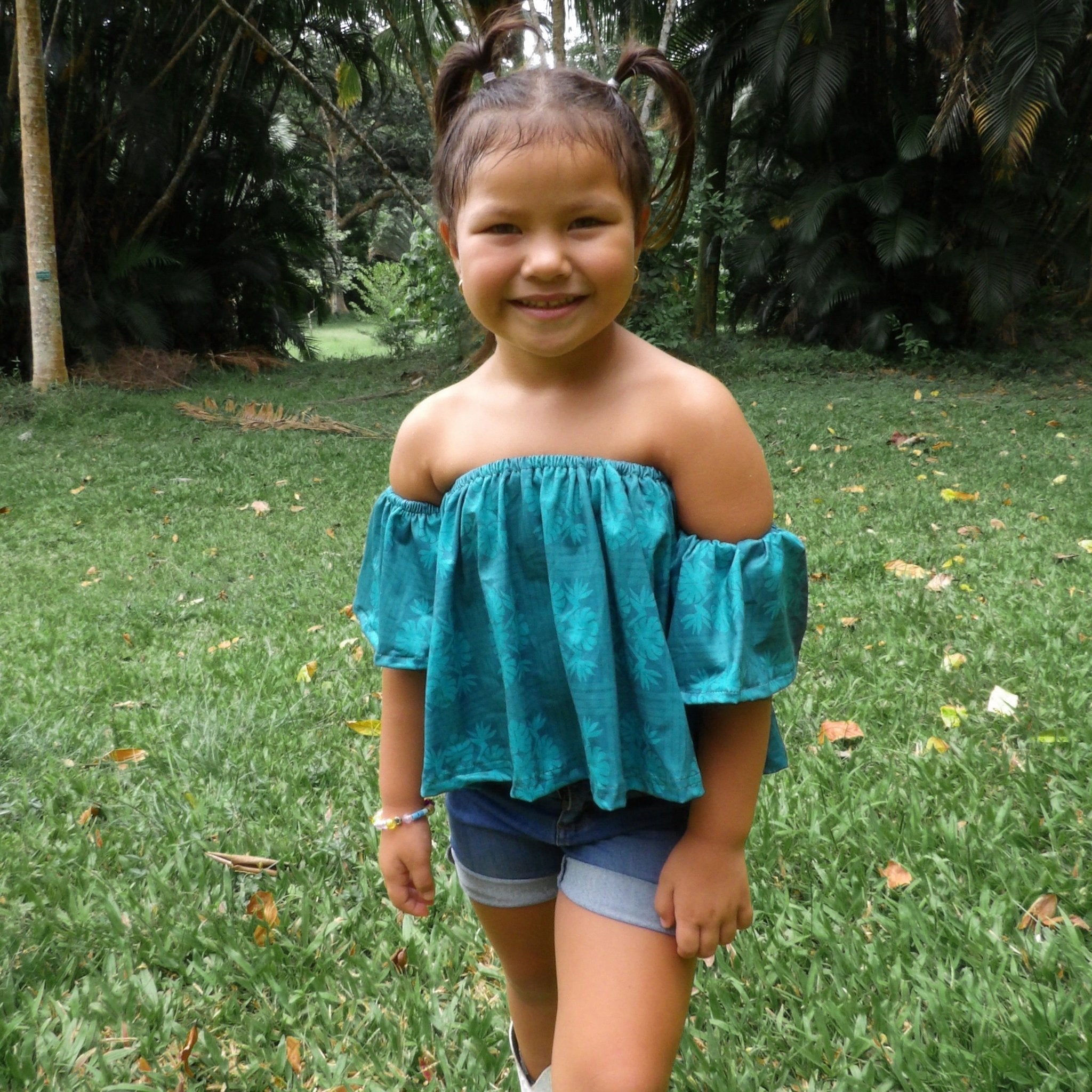 Teal Tropical Palaka Baby Doll Top - Sweet Sweet Honey Hawaii