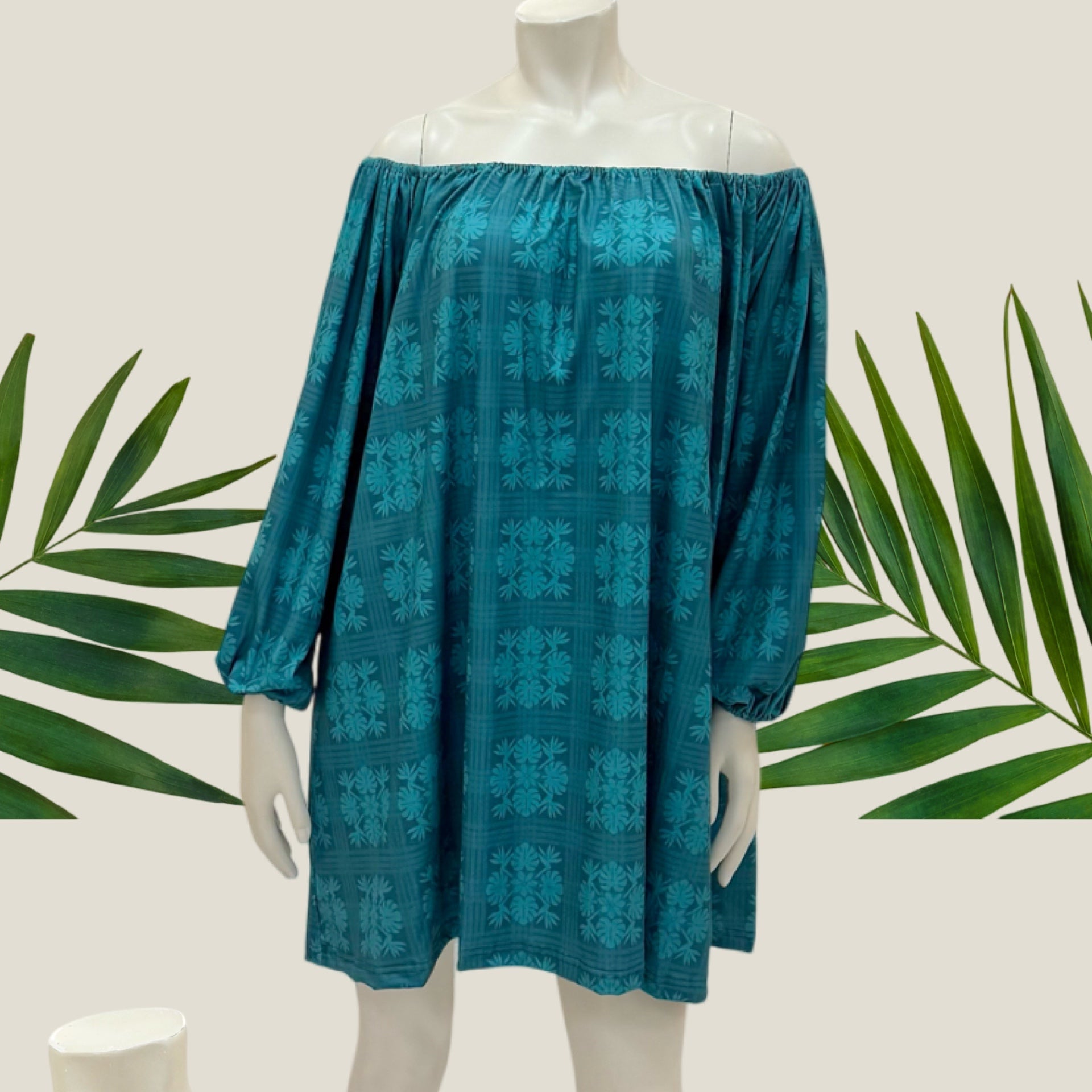 Teal Tropical Palaka Kapua Dress - Sweet Sweet Honey Hawaii