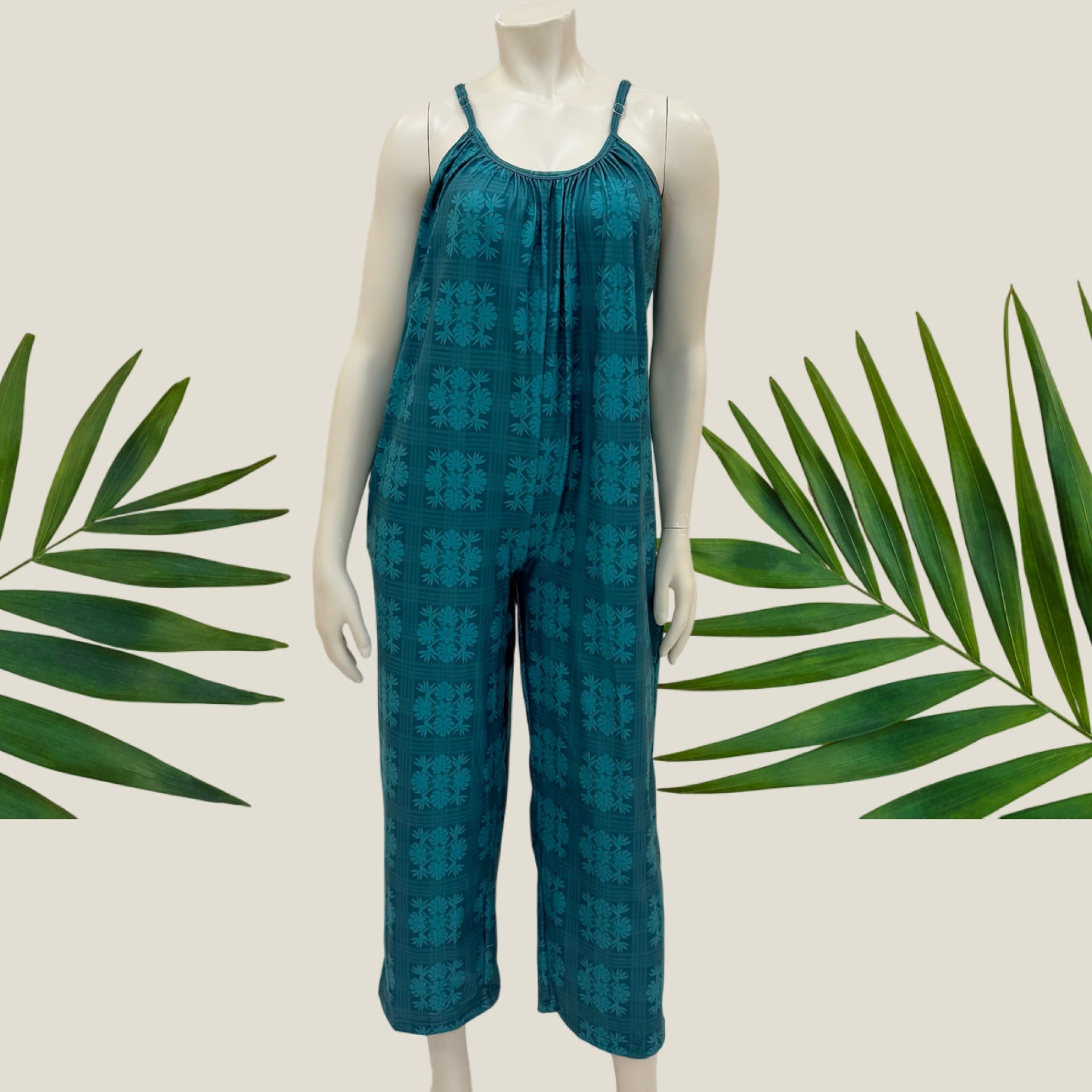 Teal Tropical Palaka Stephanie Jumpsuit - Sweet Sweet Honey Hawaii