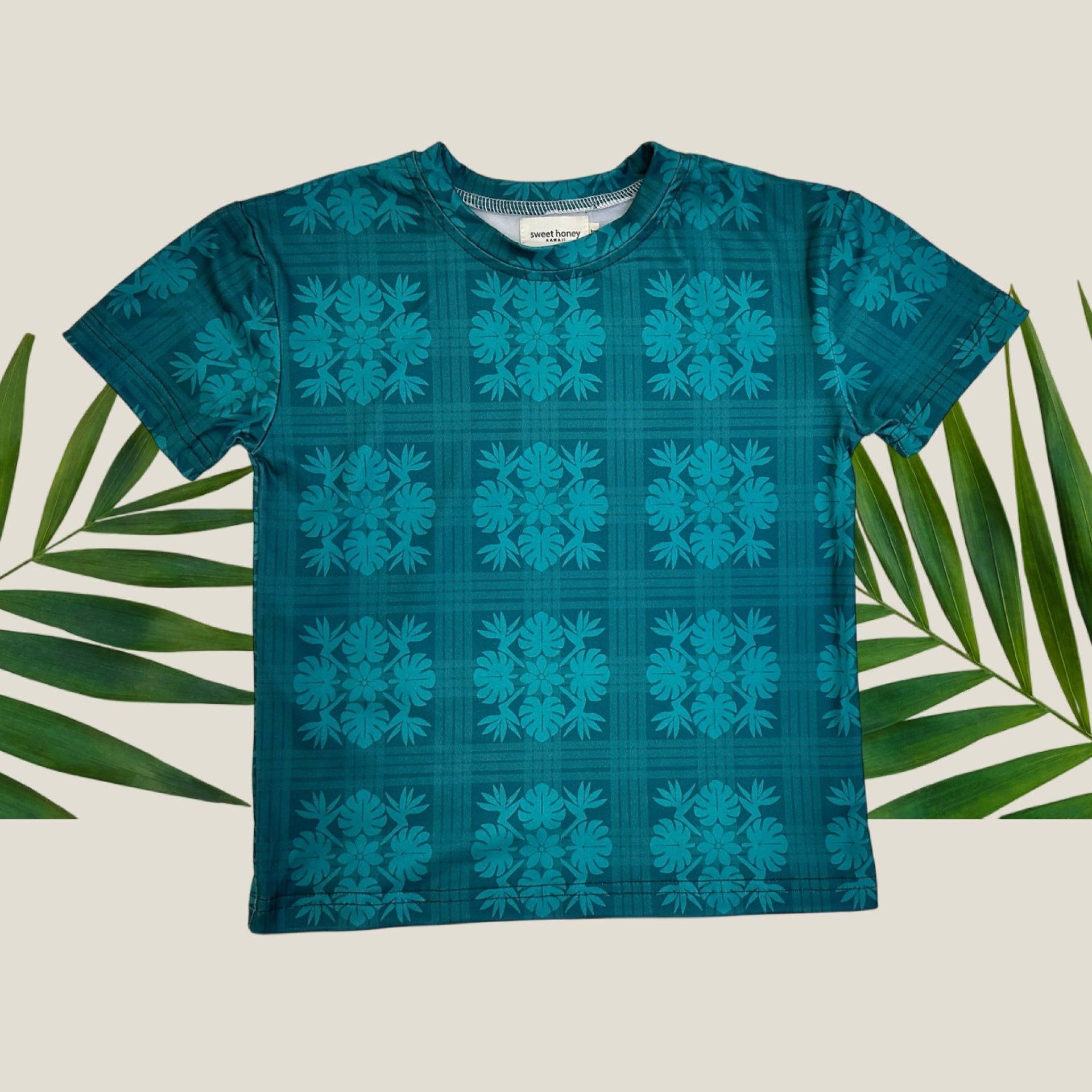 Teal Tropical Palaka Unisex T-shirt - Sweet Sweet Honey Hawaii