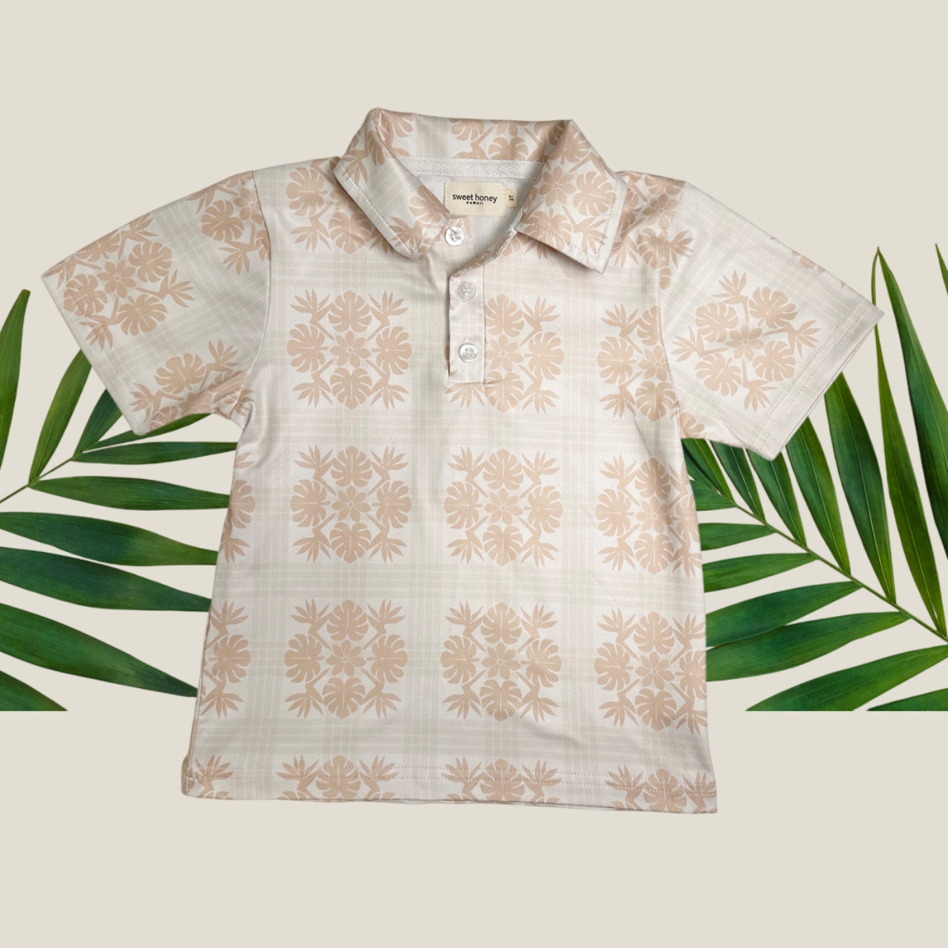 Tropical Cream Palaka Men's collared Shirt - Sweet Sweet Honey Hawaii