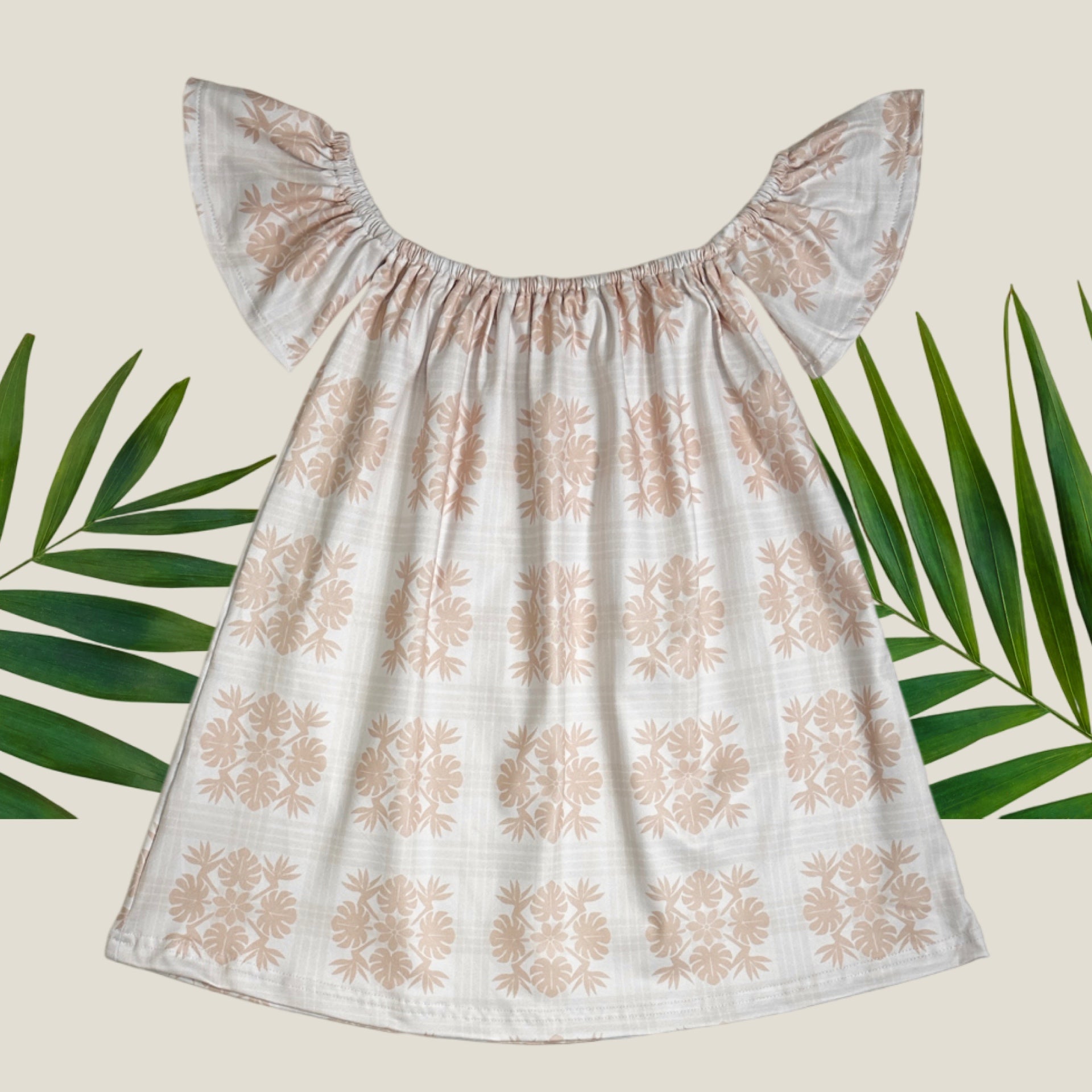 Tropical Cream Palaka Off the Shoulder Dress - Sweet Sweet Honey Hawaii
