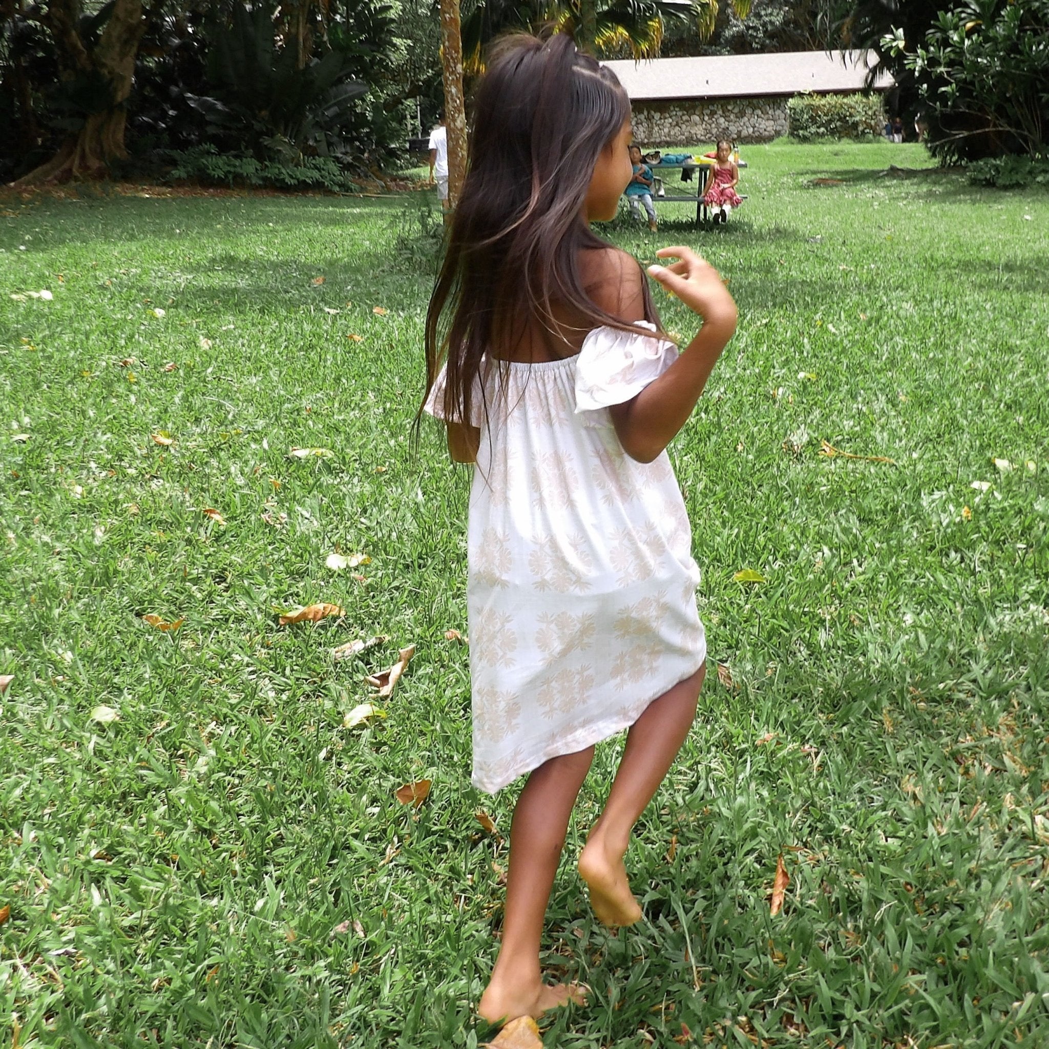 Tropical Cream Palaka Off the Shoulder Dress - Sweet Sweet Honey Hawaii
