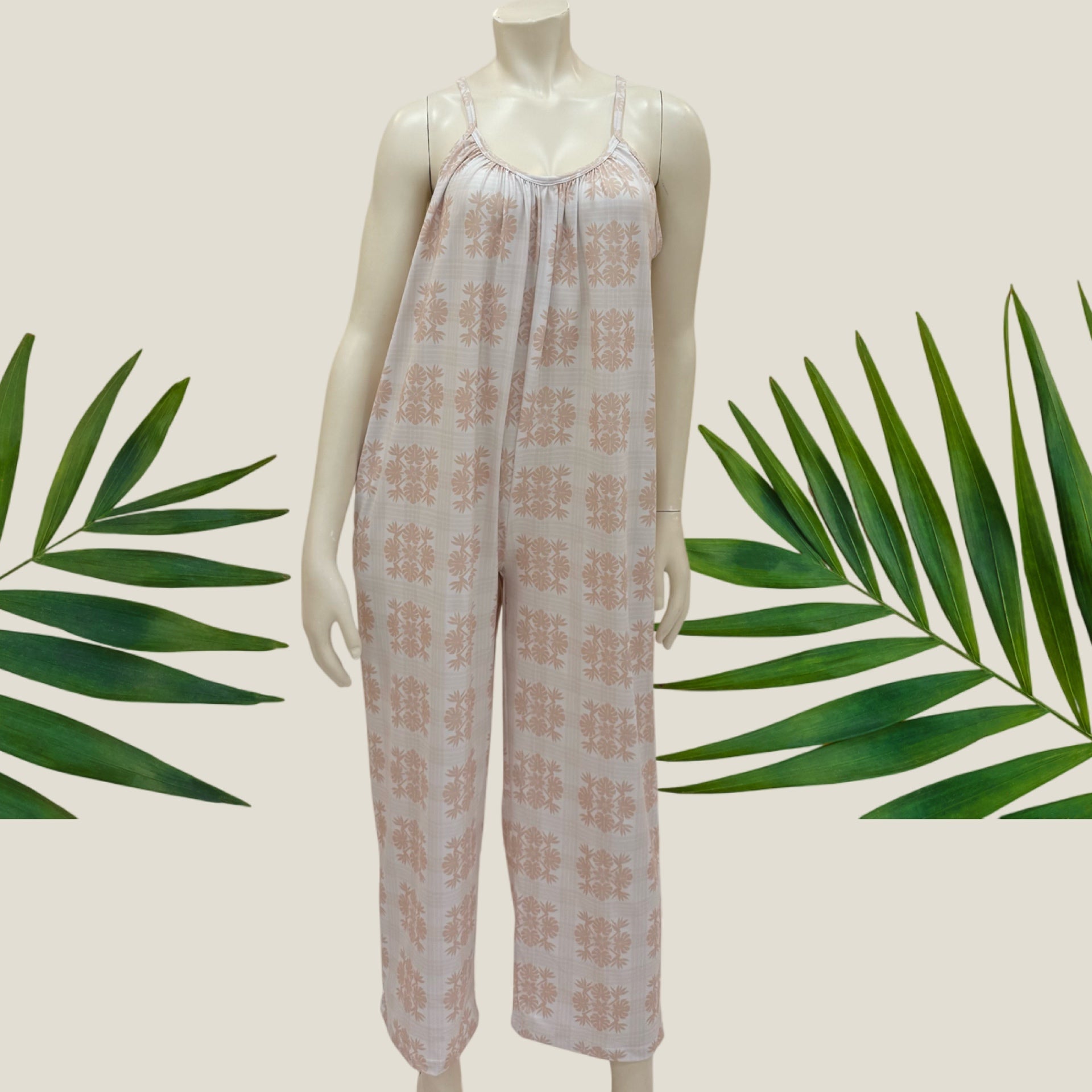 Tropical Cream Palaka Stephanie Jumpsuit - Sweet Sweet Honey Hawaii