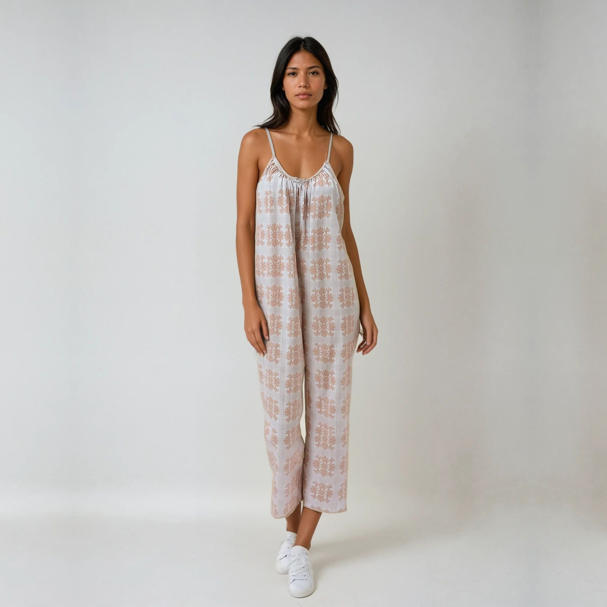Tropical Cream Palaka Stephanie Jumpsuit - Sweet Sweet Honey Hawaii