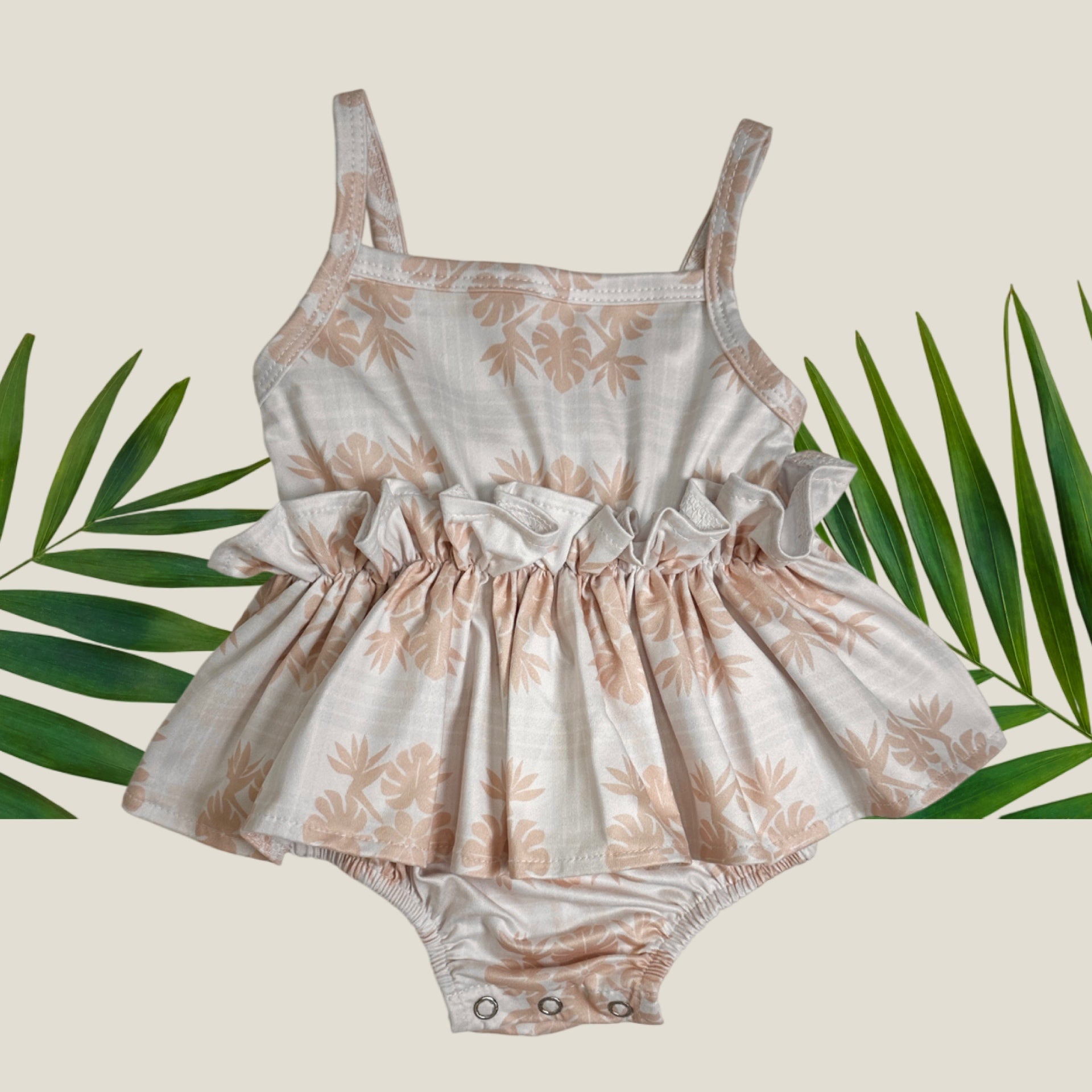 Tropical Cream Palaka Thin strap Onesie - Sweet Sweet Honey Hawaii