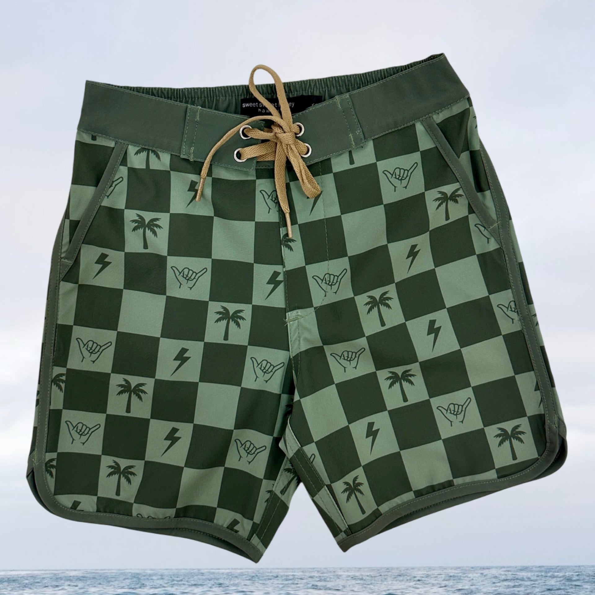 Westside Checkered Army Green Boys Boardies - Sweet Sweet Honey Hawaii