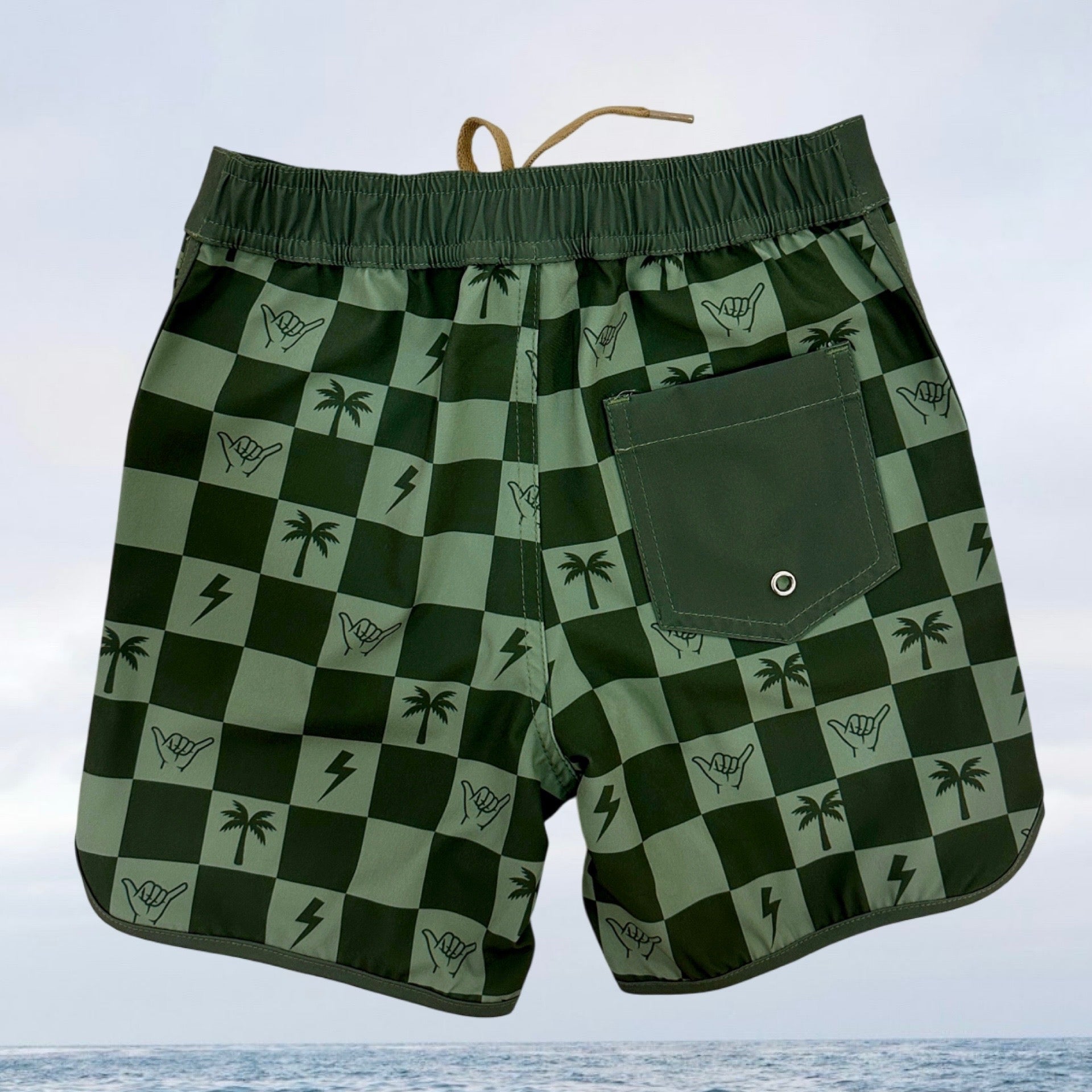 Westside Checkered Army Green Boys Boardies - Sweet Sweet Honey Hawaii
