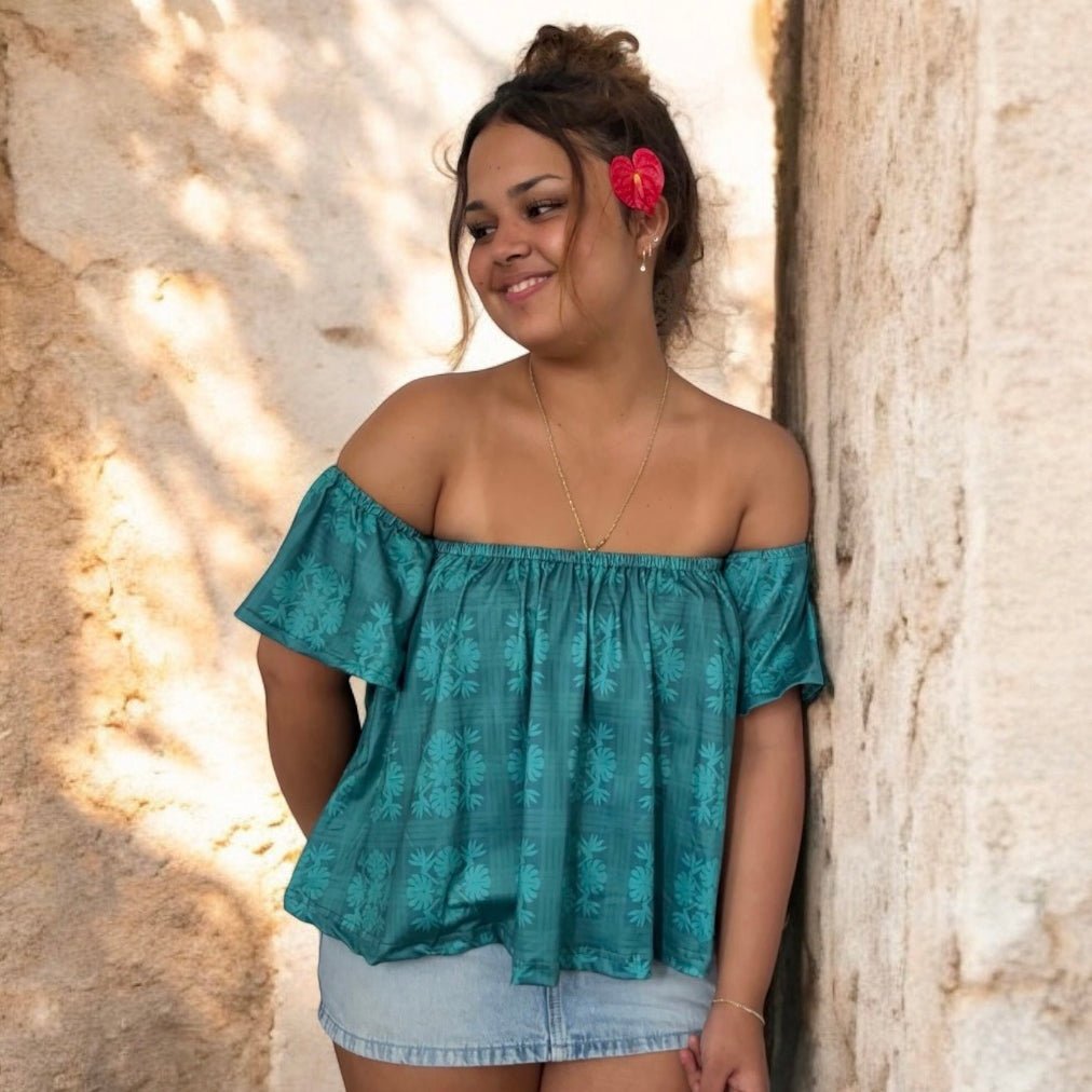 Women's Teal Tropical Palaka Baby Doll Top - Sweet Sweet Honey Hawaii