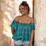 Women's Teal Tropical Palaka Baby Doll Top - Sweet Sweet Honey Hawaii