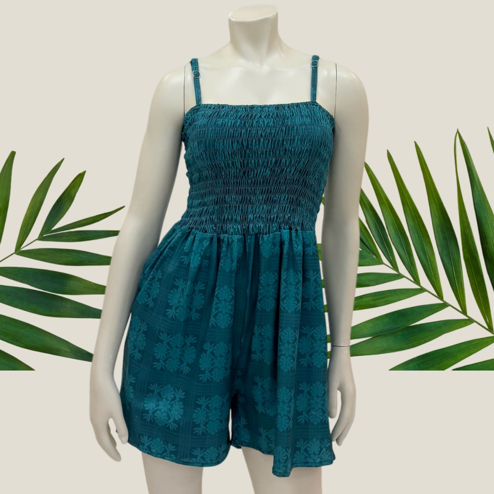 Women's Teal Tropical Palaka Kaia Romper - Sweet Sweet Honey Hawaii