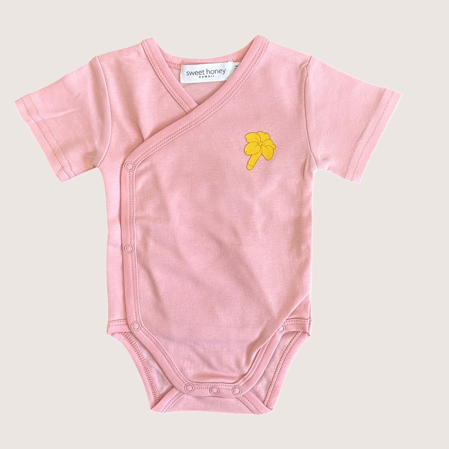 Yellow Puakenikeni Pink Kimono onesie - Sweet Sweet Honey Hawaii